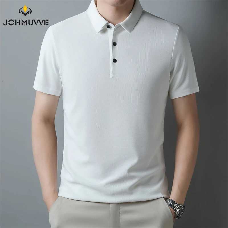 Mens Fashion Waffle Solid Short Sleeved Polo Shirt Summer Breathable Comfortable Top X250213