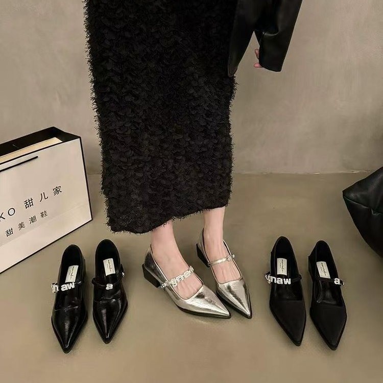 2025 new hot free shipping designer for womens Dress Shoes black sliver French style leather shoes