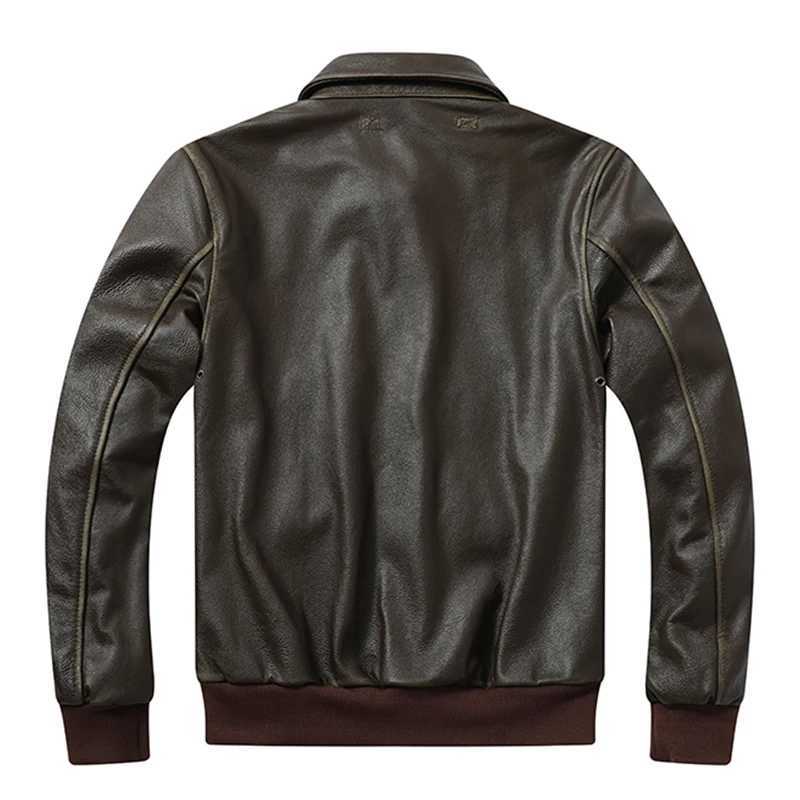 Vintage Olive Mens Leather Jacket A2 Bomber Jacket Top Kovskin Military Style Jacket Loose Collar Autumn Leather Jacket X250213