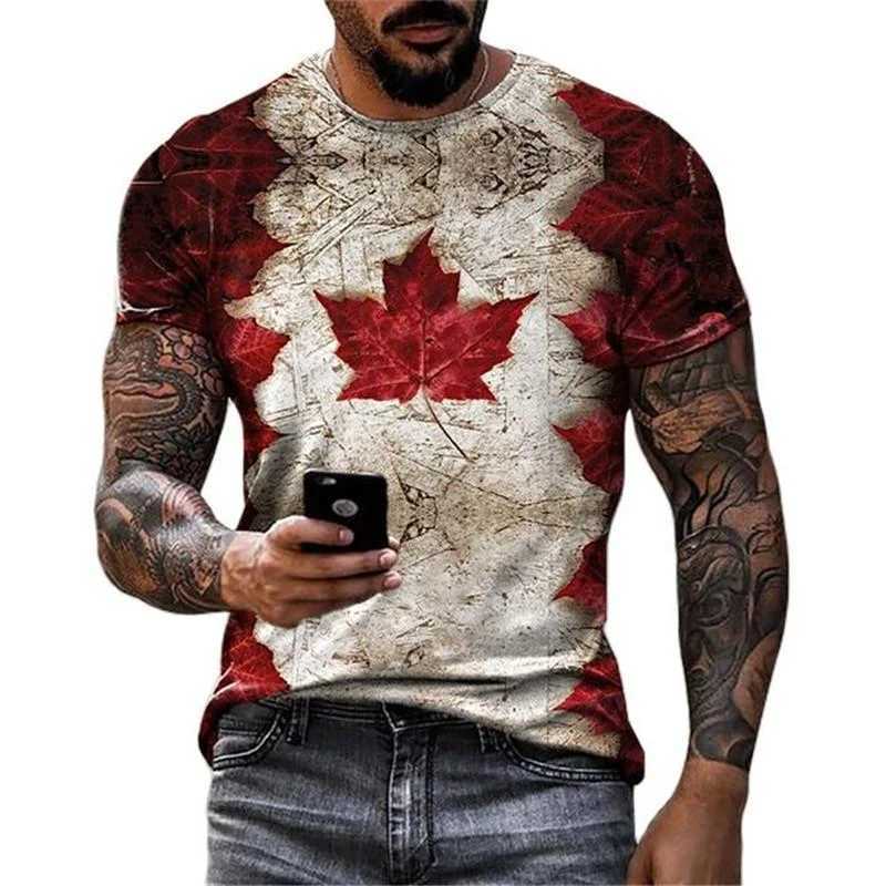 Retro Canada Flag T-shirt 3D Printed Street Maple Leaf Pattern Short Sleeve T Shirts Fashion Trend 2025 Spring New Tee TopT250213