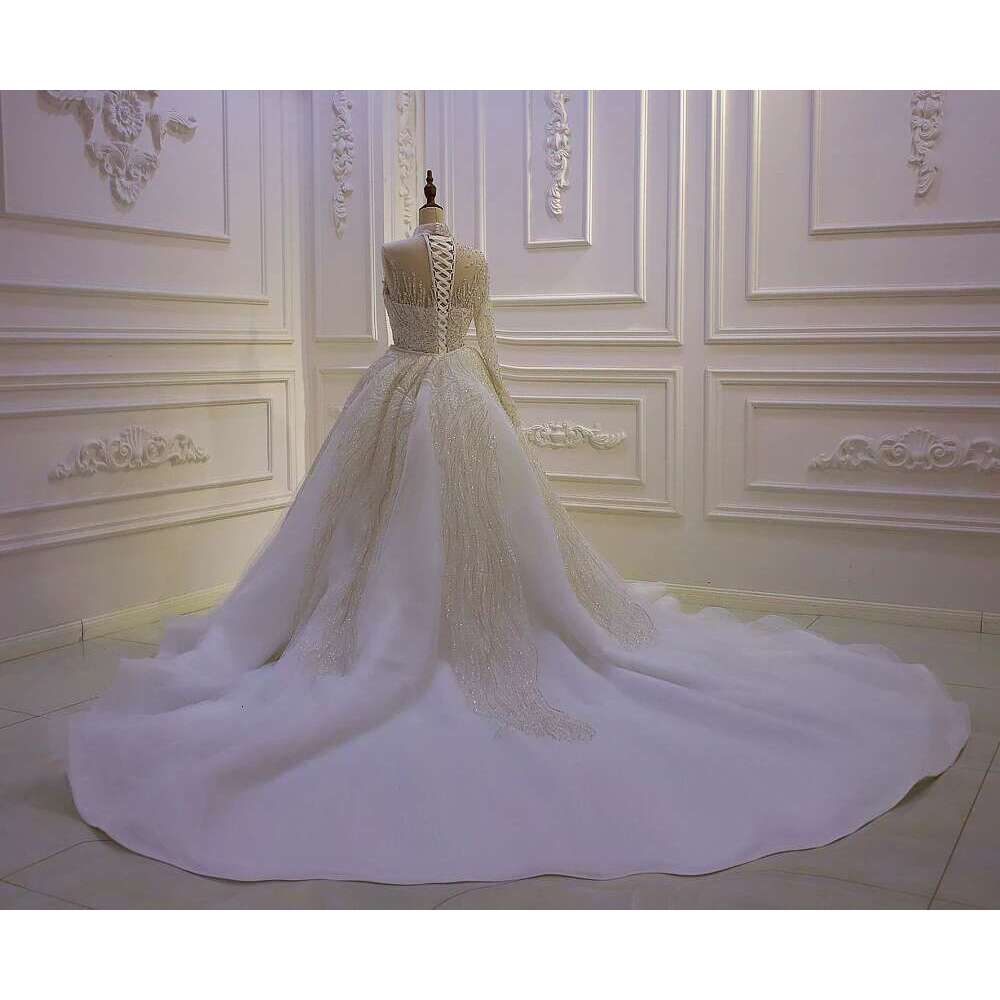 Custom One Shoulder High Neck Full Strap Beading Lace 2 in 1 Mermaid Wedding Dress