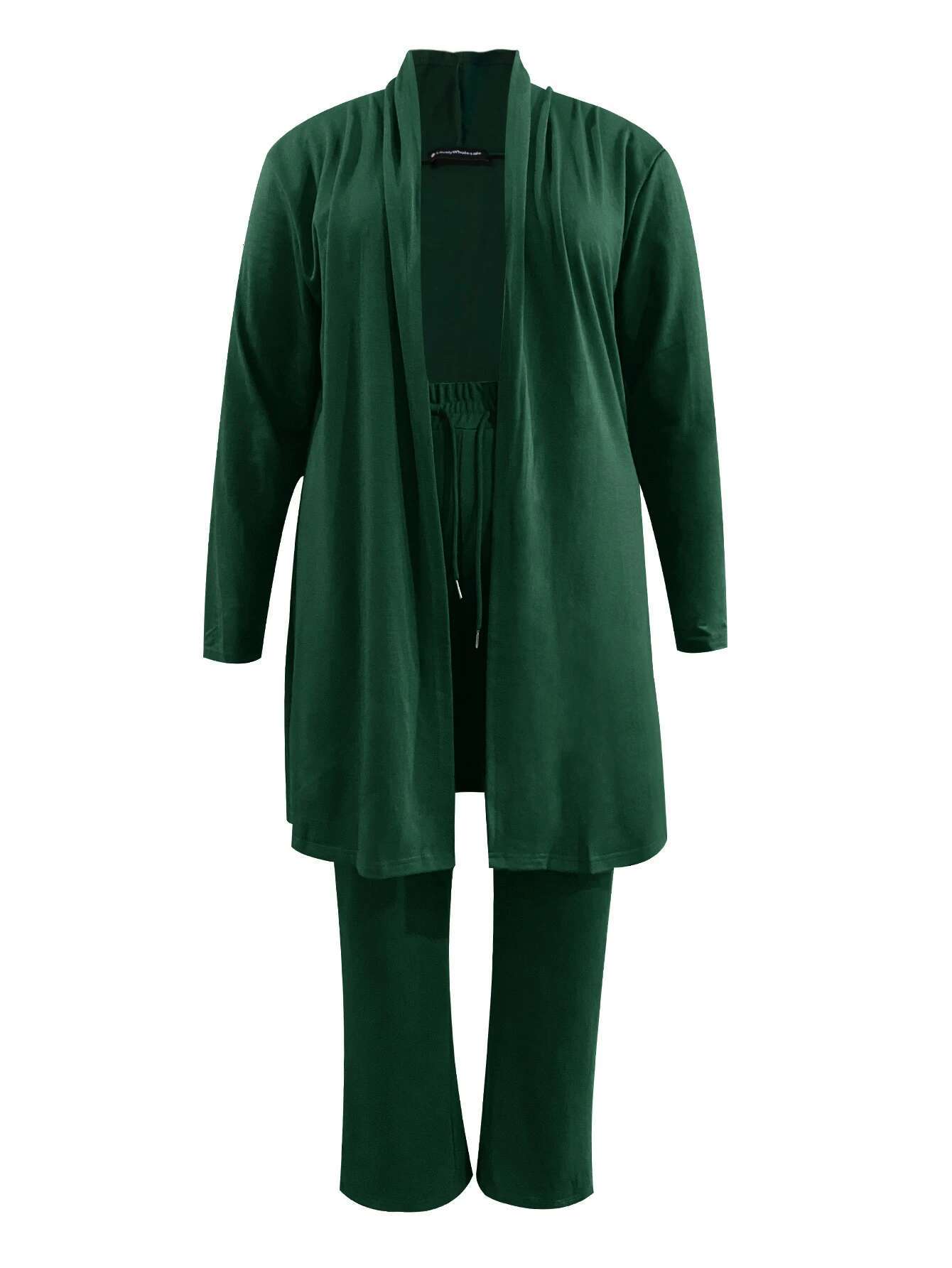 LW Plus Size Two Pieces High Waist Drawstring Pants Set Long Sleeve Coat Top + Trousers Sets Autumn Winter NEW Casual 2Pcs