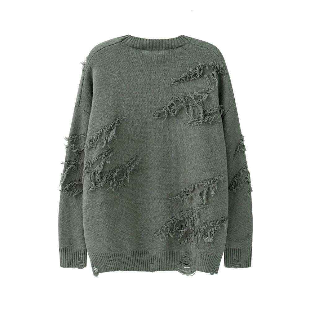 New Ripped Solid Casual Knitted For Men And Women Crew Neck Streetwear Pullover Wool Clothes Oversized Loose Sweater