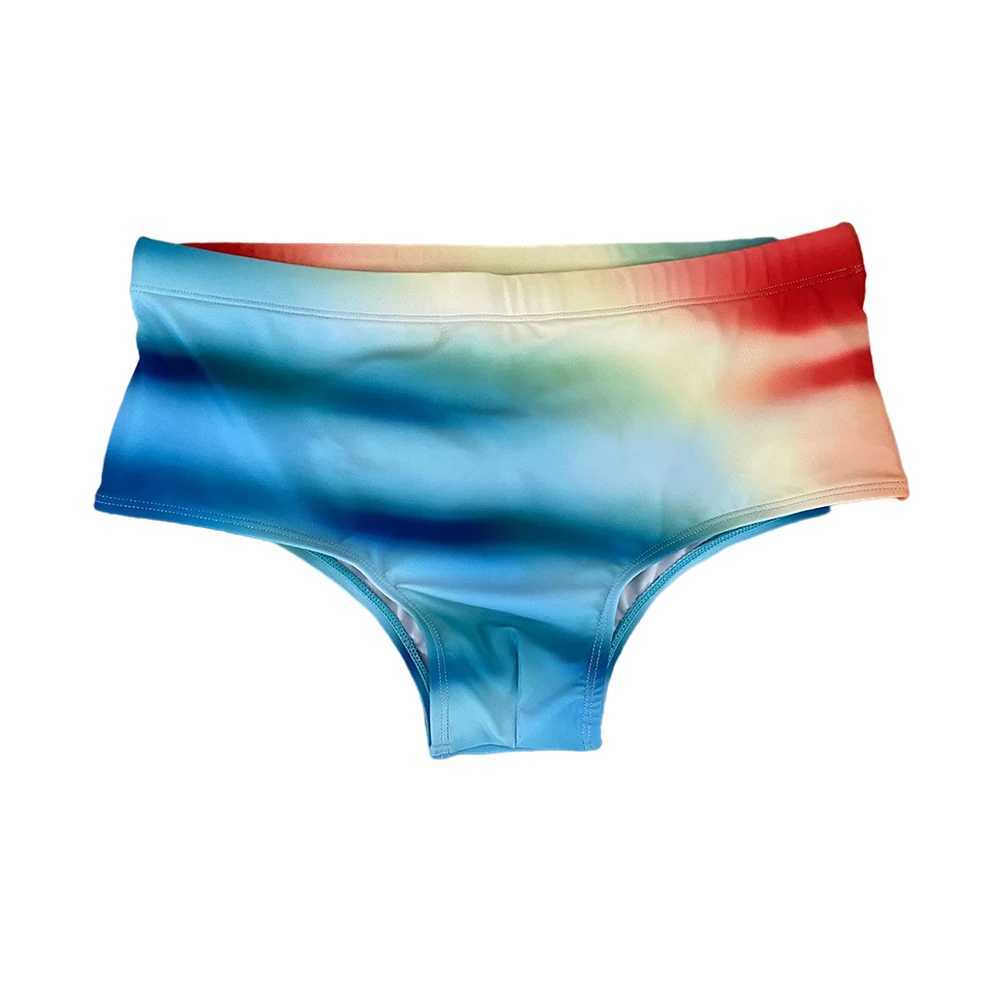 Summer Mens Swimming Trunks Sexy Colorful Gradient Cup Pouch Bathing Swimsuits Fashion Male Sport Beach Surfing Boxer Shorts W250214