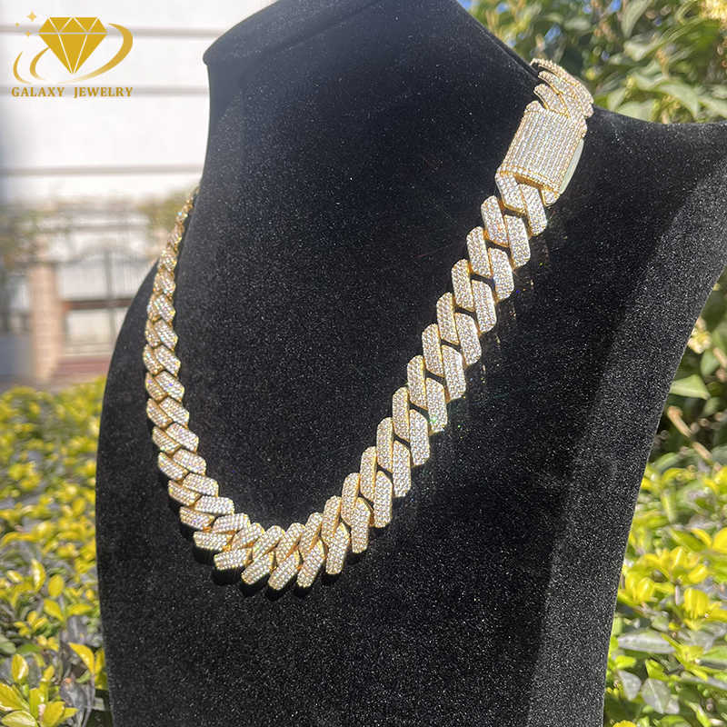 Hip Hop Jewelry Large Size 18mm Necklace VVS Moissanite With Certificate White Gold Plated Cuban Link Chain For Rapper