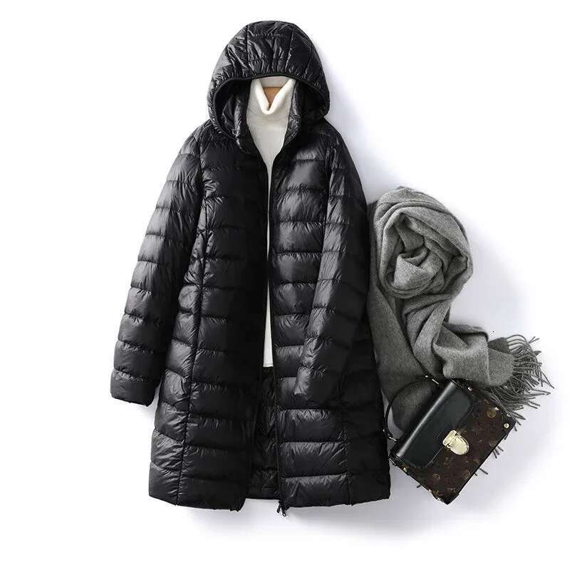 Plus Size Hat Detachable Hooded Coat Winter Women Light Thin White Duck Down Jacket Parkas Ladies Long Warm Puffer Outwears