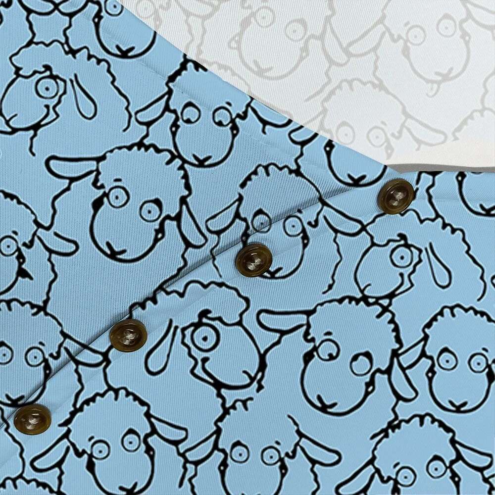 Animals Black Sheep Printed T-Shirts Fashion Brand Round Neck Mid-Sleeve Shirts Button Decoration Women Plus Size Clothing