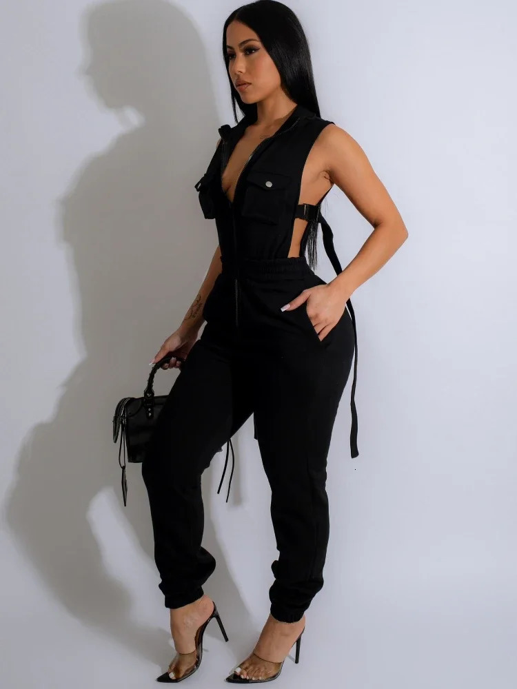 Leosoxs Women Single Breasted Pocket Front Buckle Open Side Active Jumpsuit Chic Fashion One Piece Suit Romper Playsuit 250213