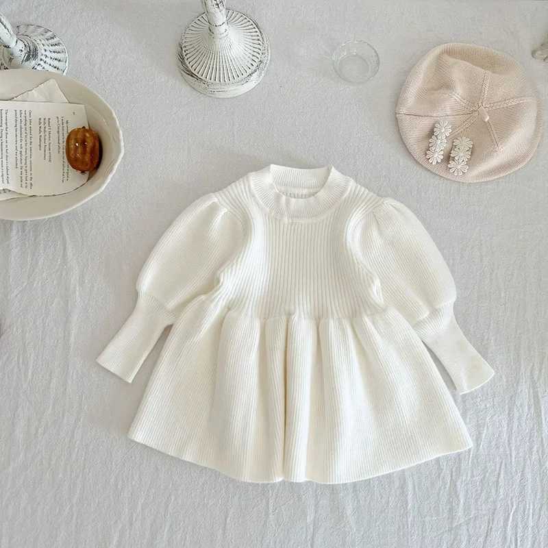 Autumn Kids Baby Puff Sleeve Knit Girls Fashion Sweater Dress Princess Sle Toddler Clothing Dress Z250214