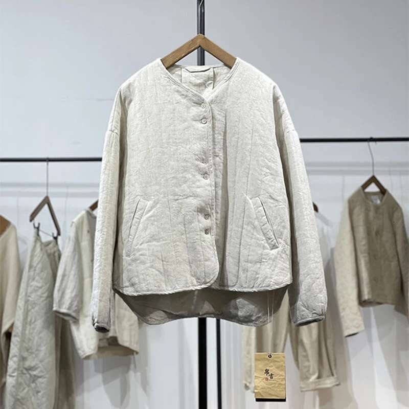 Retro Quilted Jacket Women's Loose Cotton en Clothing 2024 Spring Autumn And Winter Casual Coat