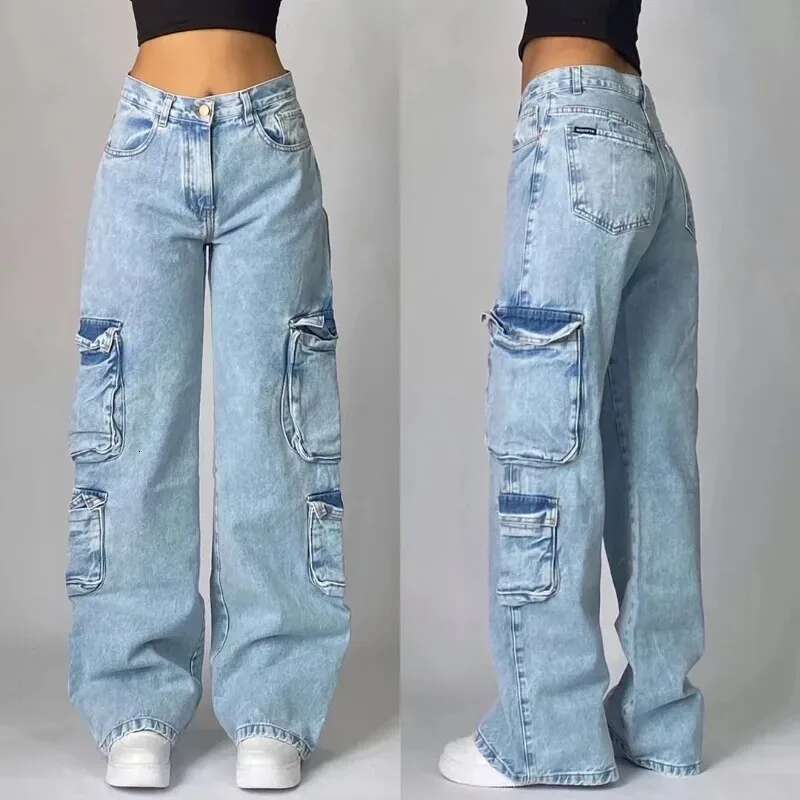 Streetwear Fashion New Multi-Pocket Washed Baggy Jeans Men And Women Hip-Hop Haruku Casual Gothic High Waist Wide Trouser