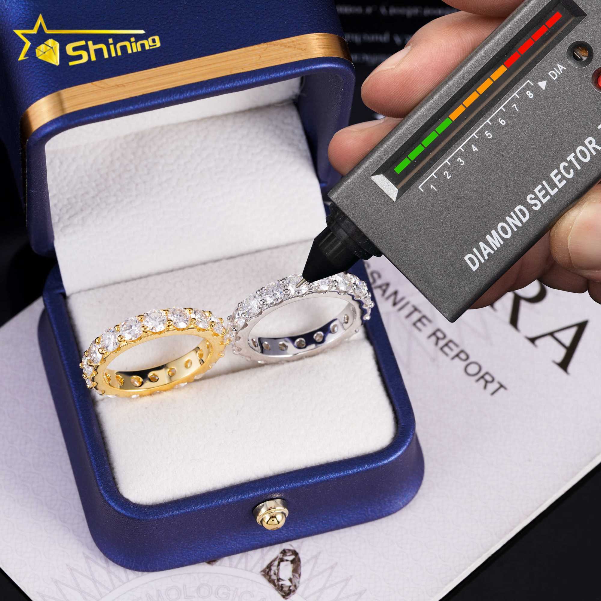 Fine Jewelry Rings 925 Silver Iced Out Hip Hop 14K Gold Plated 2MM 3MM 4MM Lab Grown Diamond VVS Moissanite Engagement Band Ring