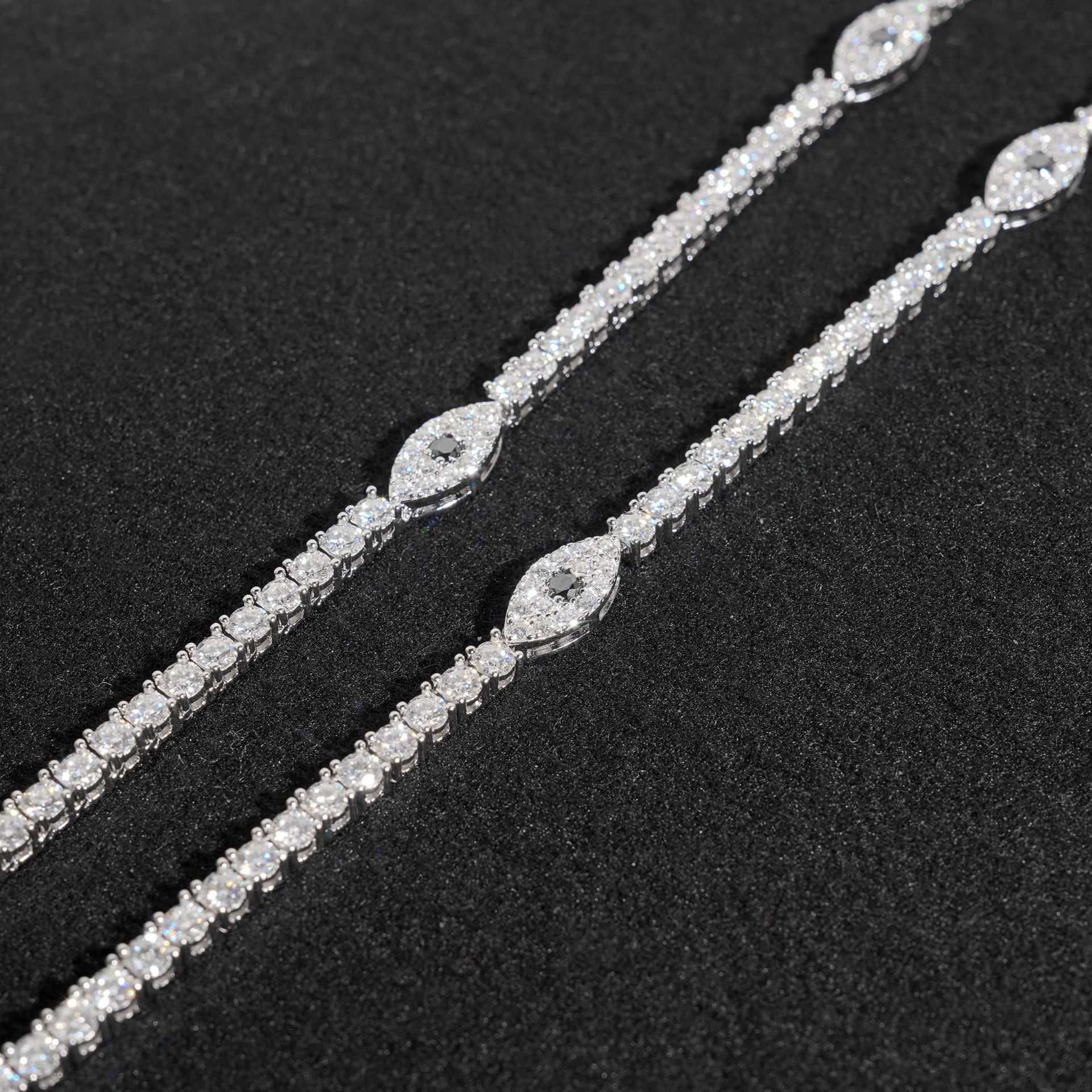 Ins hot selling 3mm 925 silver inlaid moissani hip-hop personality eye mens and womens tennis chain HipHop accessory