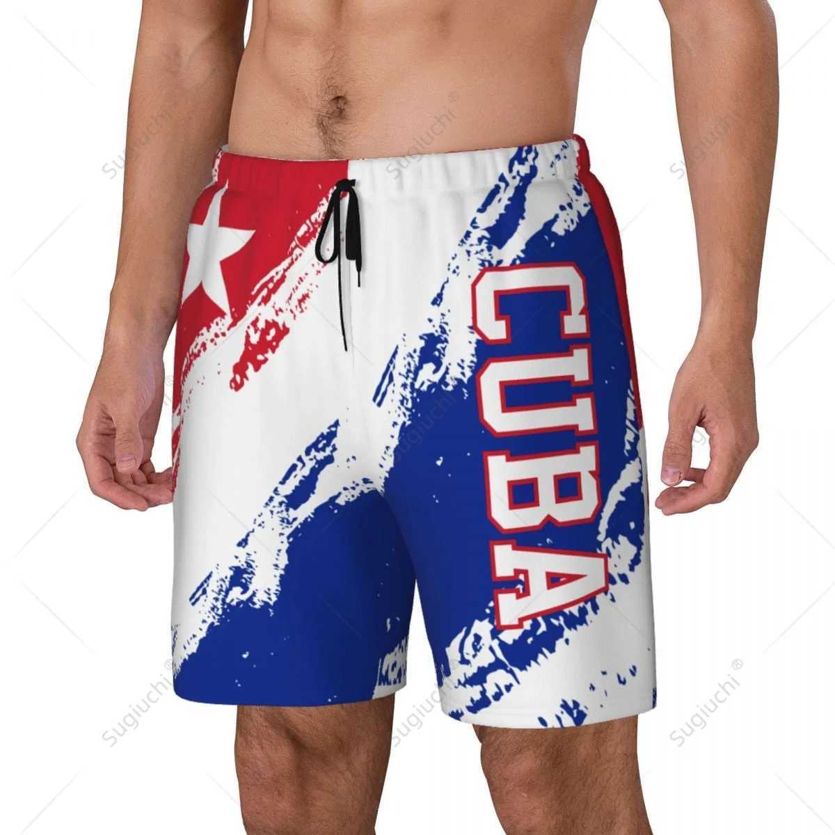 Cuba Flag Color 3D Mens Swimming Beach Surfing Pants Swim Shorts Trunks Compression Liner 2 in 1 Quick-DryT250213