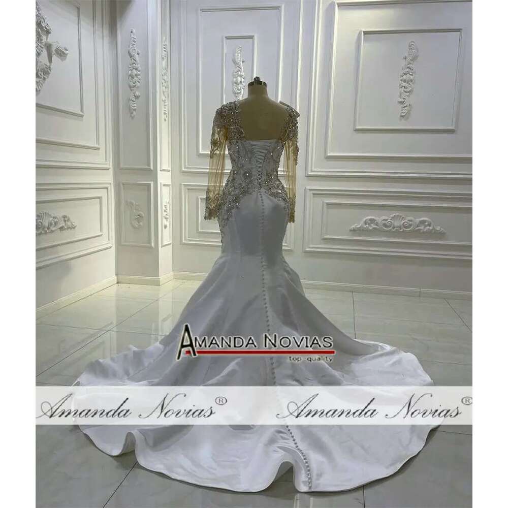 Custom Full V-Neckline Beading Detachable 2 in 1 Satin Mermaid Bridal Dress