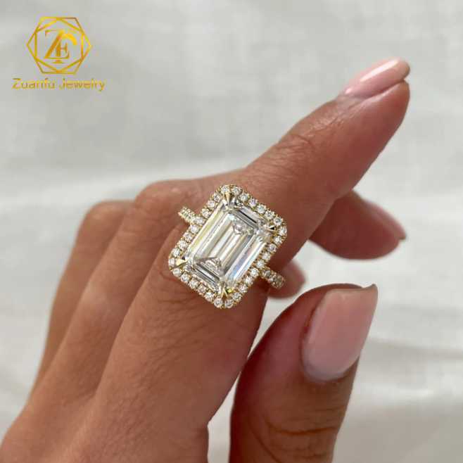Customization Fast 3CT Emerald Real Gold 14K 18K Halo Design IGI Certified Diamond Lab Grown Ring for Engagement Daily