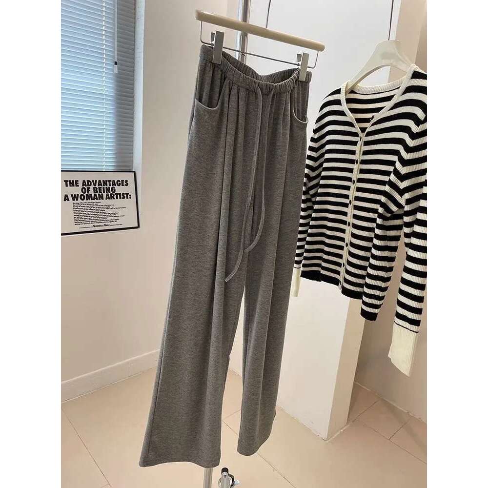 Women's Wide Leg Straight Sweat Grey Beige Black Fall Winter Casual Pant