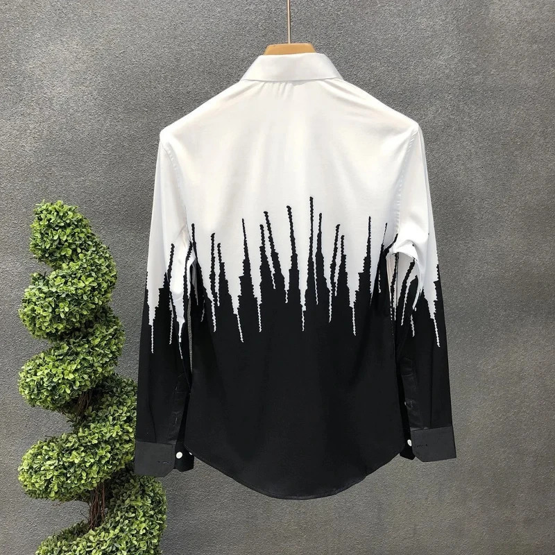 Spring Autumn Fashion Turn-down Collar Long Sleeve Blouse Mens Clothing Contrast Color Korean Button Loose Casual Shirts 250211