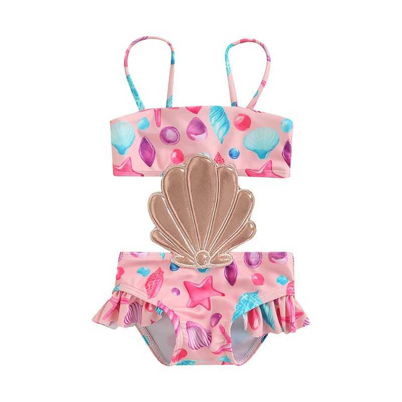 2022 Yiiciovy Baby Girls Summer Swimwear Sweet Girls Bathing Suit Beachwear Sleeveless Swimsuit with Shell Swimsuits Z250214