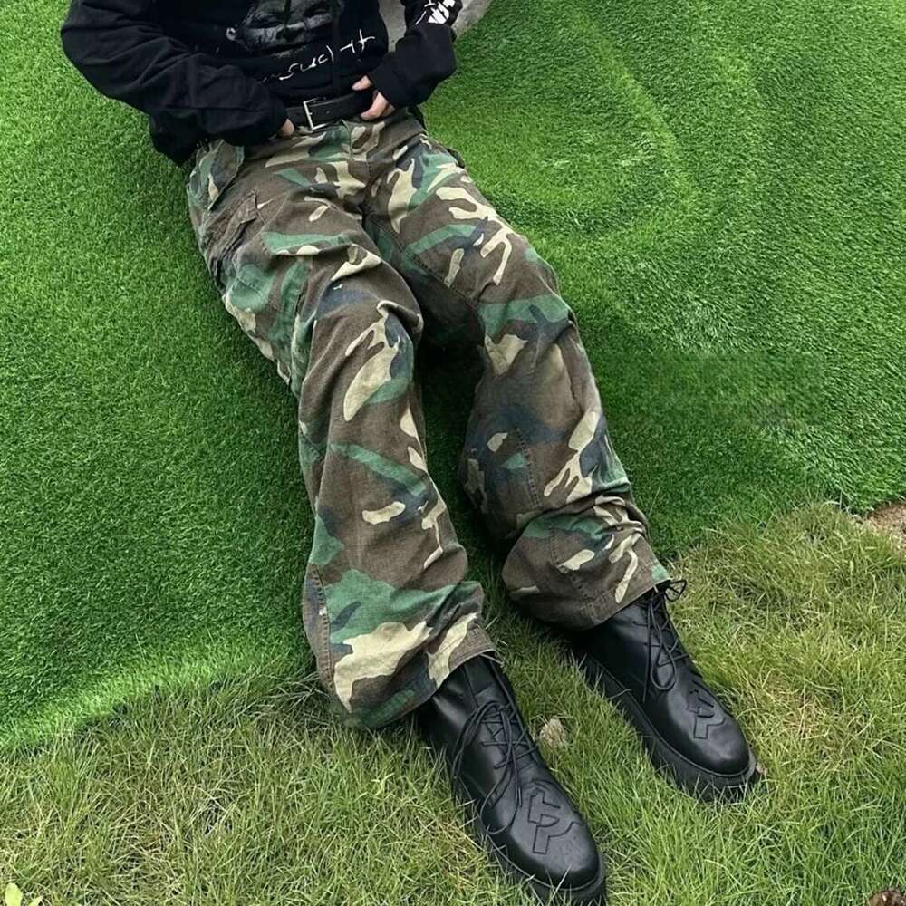 Streetwear Multi-Pockets Baggy Camouflage Cargo Pants Mens And Womens Straight Patchwork Loose Casual Overalls Oversized Jeans