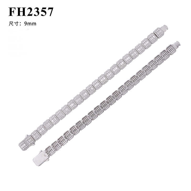 Diamond Hair New Hip Hop Bracelet 9mm Square 925 Silver with Moissanite Personalized Mens Trendy Brand Hip Hop Bracelet Accessory