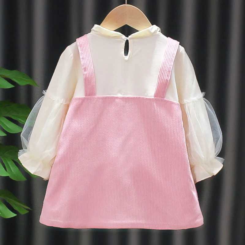 Kid Girl Dress Princess Dress Pocket Bear Gift Birthday Par Children Puff Long Sleeve Toddler Girl Clothes Teen Baby Suit A830 Z250214