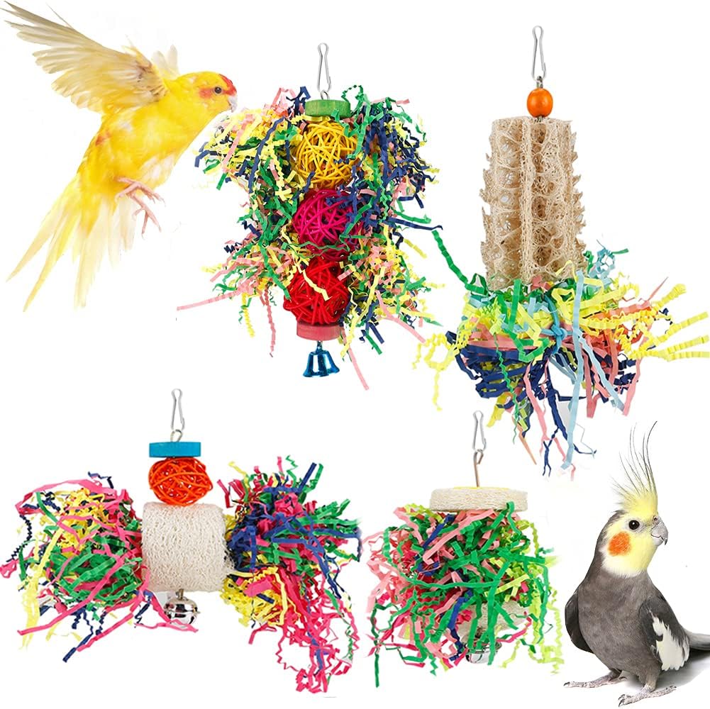 4pcs/set Parrot-Friendly Bird Rope Perches with Shredded Paper Filling - Engaging Activity for Lovebirds & Parrotlets