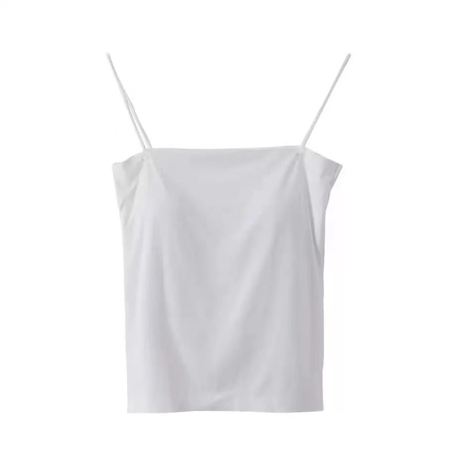 New arrival solid color sling vest women's belt fixed chest pad outer wear top no steel ring thin belt base long thin tube top