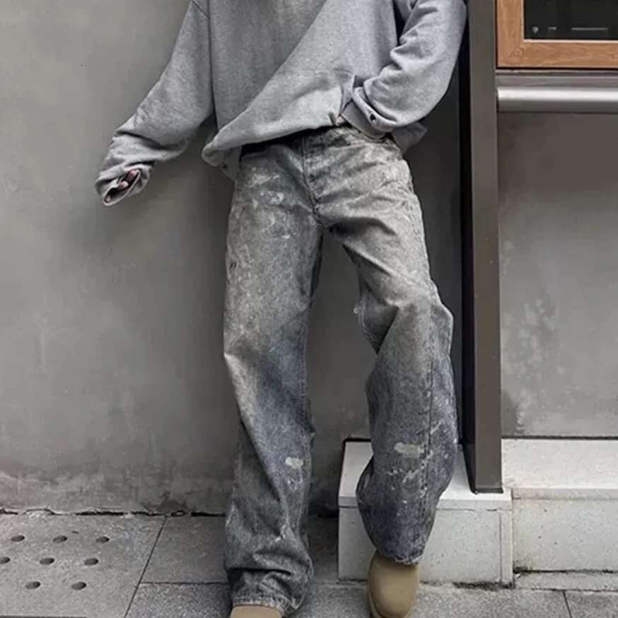 High Street 3D Digital Print Graffiti Straight Baggy Blue Jeans For Men Ropa Hombre Ripped Casual Denim Trousers Oversize Cargos