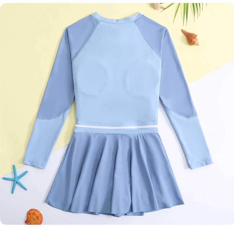 Long Sleeve Front Zipper Big Girls One Piece Swimsuit Childrens Swimwear Kids Swimming Suit With Pad Swimming Suit Beachwear Z250214