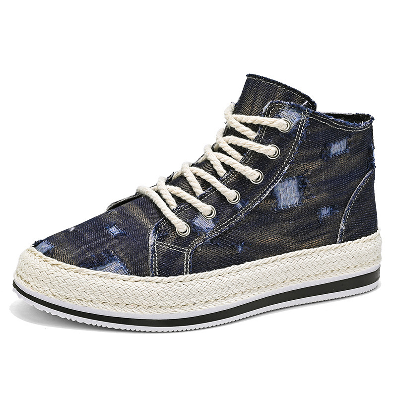 New Personalized Design Men's High Top Niche Board 2025 Washed Color Grass Woven Casual Sports Men's Shoes