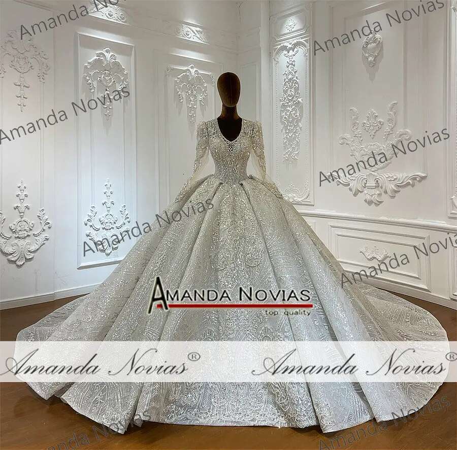 Custom A-Line o-neck V-neckline full beading lace wedding dress