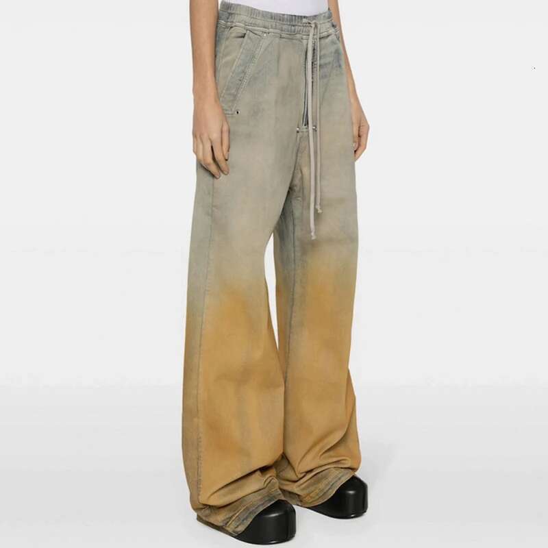 High Street Gradient Color Washed Baggy Drawstring Jeans Pants For Men And Women Straight Casual Loose Denim Trousers Oversized