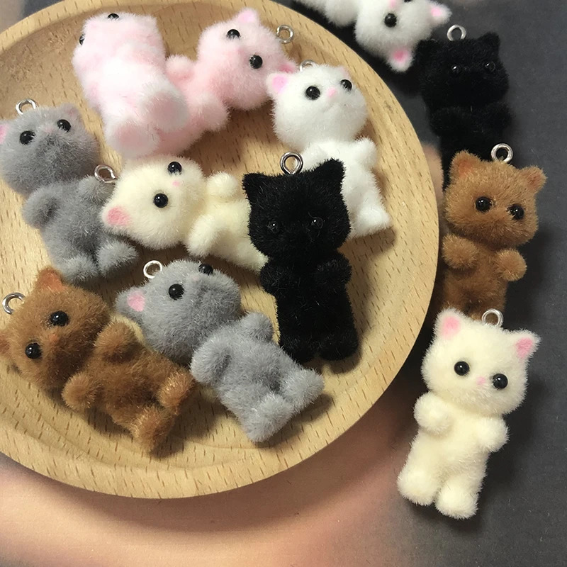 10pcs Colroful Fluffy Cat Resin Charms Bulk Cute Kitten Pendant For Keychains Phone Chain DIY Decor Jewelry Make 250214