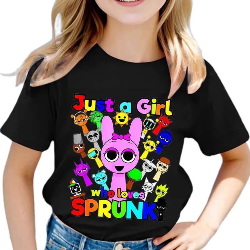 Just a girl who loves Sprunki kids T-shirt summer kids Incredibox short sleeve t-shirts boys cartoon tall girls casual clothing