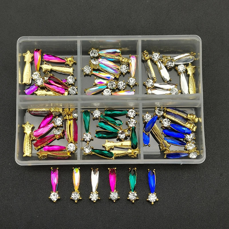60pcs/Box Nail Rhinestones Cherry/Planet/Heart Nail Charms Jewelry Parts Gems Crystal DIY Nail Art Decorations Accessories Stone 250214
