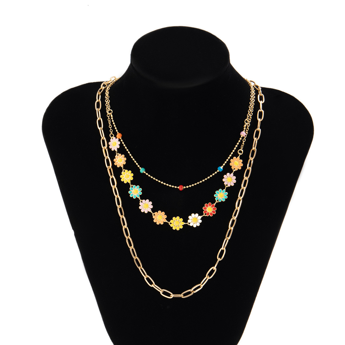 women fashion Jewelry minimalist ethnic style colorful small daisy trendy hip-hop metal necklace