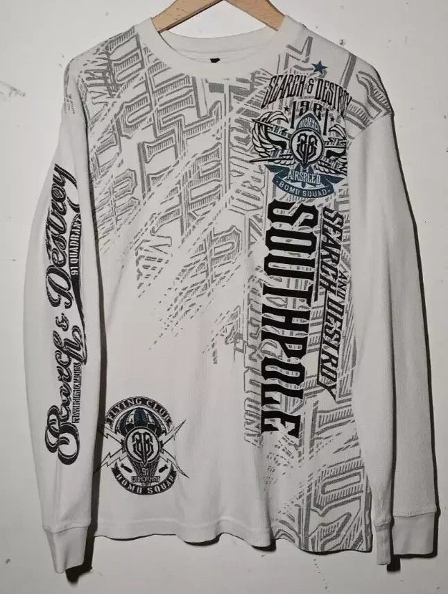 2000s Hip Hop Streetwear Southpole Shirt Mens Extra Large White Thermal Oversized Gothic Clothing Tops TShirt 250211