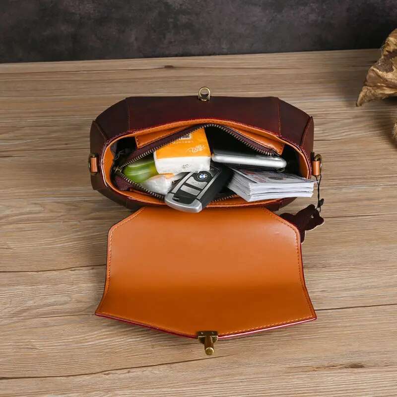 New Vintage Small Cowhide Handbag Women's Styg Bag Mother Bale Vegetable Tanned Leather Package