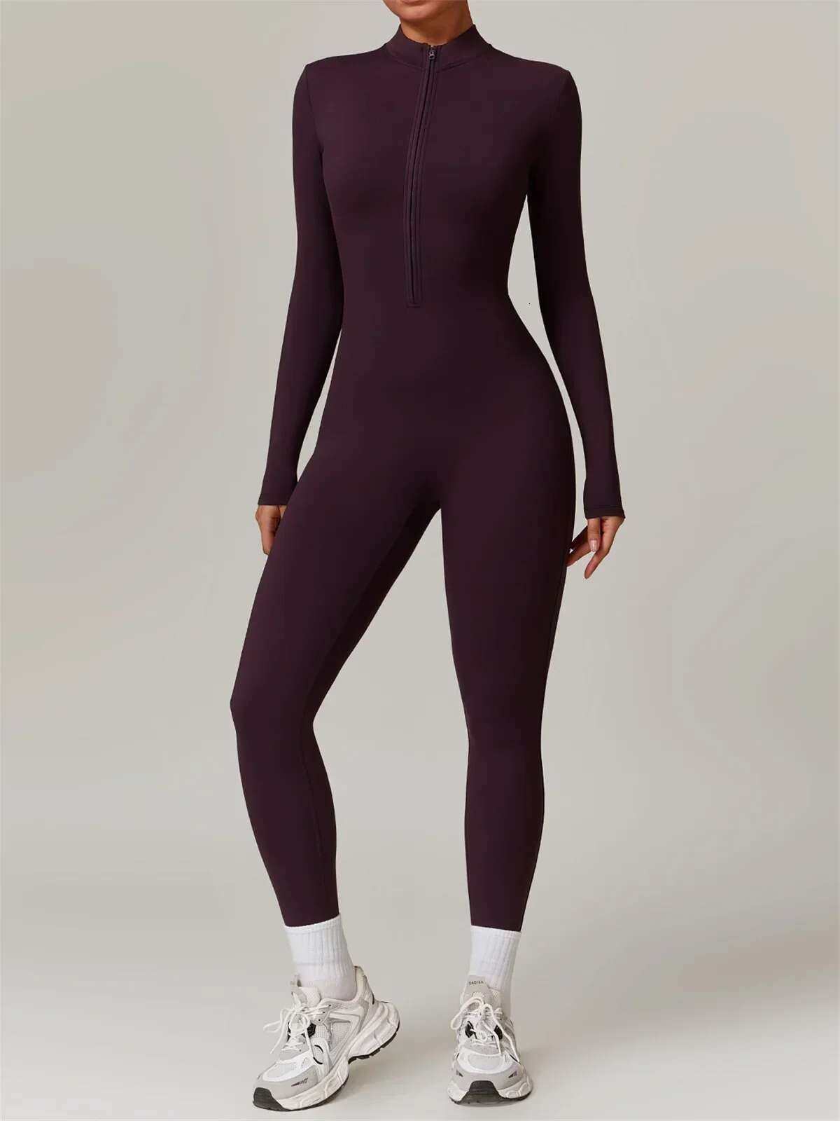 Zipper Workout Jumpsuit Women Warm Yoga Set Sports Overalls Long Sleeve Slim Fit Quick Drying Running Fiess Suit Tracksuit