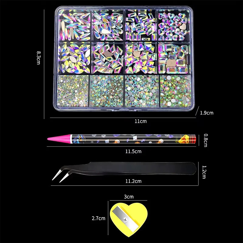 12 Grid Diamond Jewelry Set Nail Jewelry Decorations Shiny Rhinestone Nail Stickers for DIY Nail Art Accessories 250214