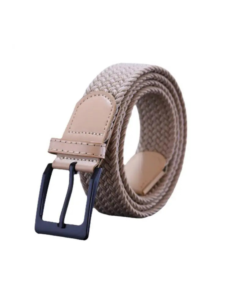 Black Buckle Casual Stretch Woven Belt Men Pin Canvas Elastic Ladies Jeans Waist Brown Gray White 105CM 250213