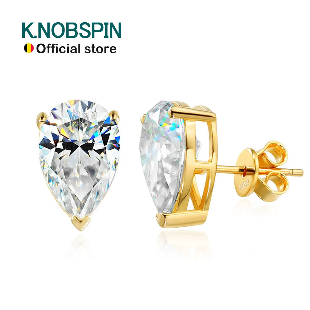 KNOBSPIN D VVS1 Pear Earrings for Women GRA Certified Lab Grow Diamond Solid 925 Silver Plated 18k Gold Stud Earring 250109