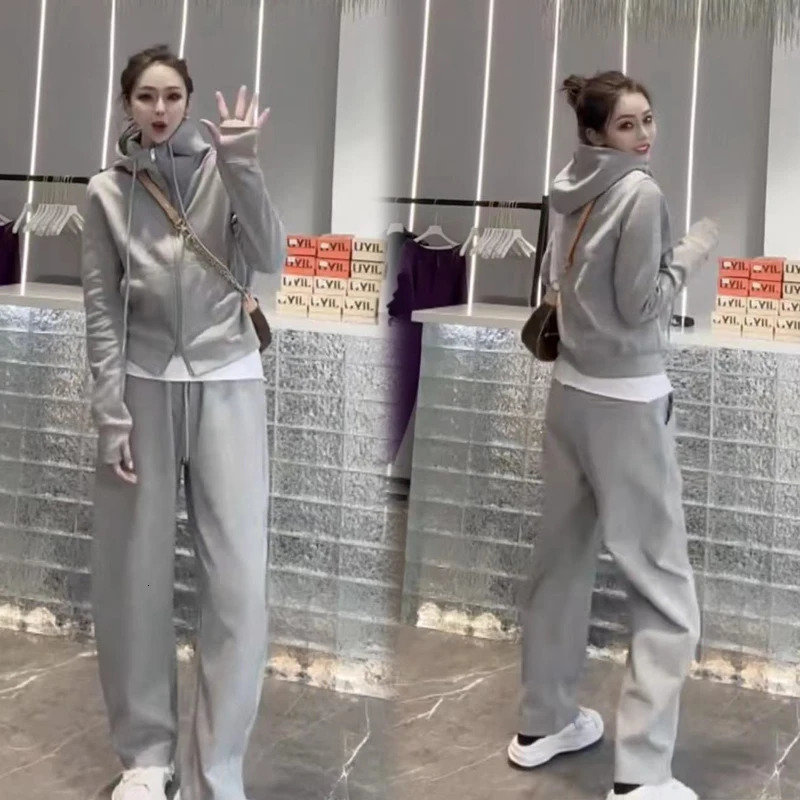 Cotton Women Sportswear Tracksuit Outfits Korean Style Hoodie Jacketpant Running Jogger Fitness Workout Casual Set Sport Suit 250210