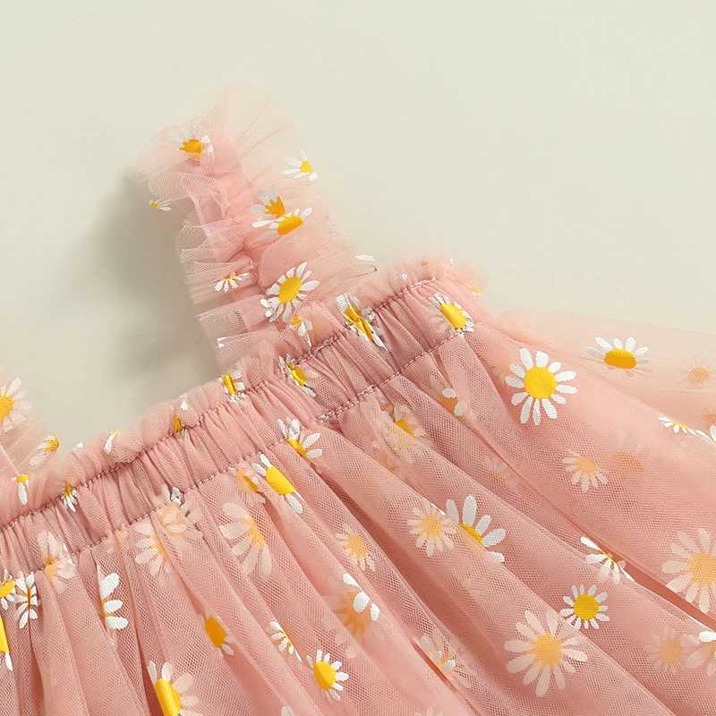 Toddler Dress Kids Girls Par 2023 Summer Sleeveless Daisy Floral Tutu Dress Layered Tulle Dress Princess Birthday Dresses Z250214