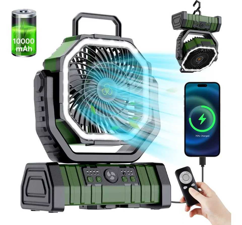 20000mAh High-Capacity Battery LED Light Camping Fan Movable Wireless Air Circulators Outdoor Ventilador with Hook Z250214