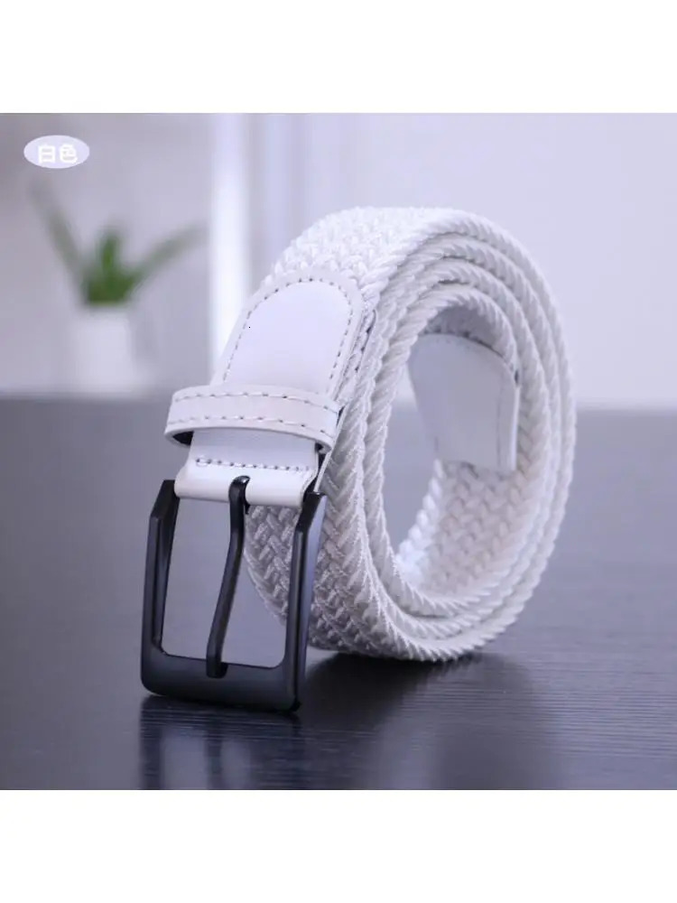 Black Buckle Casual Stretch Woven Belt Men Pin Canvas Elastic Ladies Jeans Waist Brown Gray White 105CM 250213