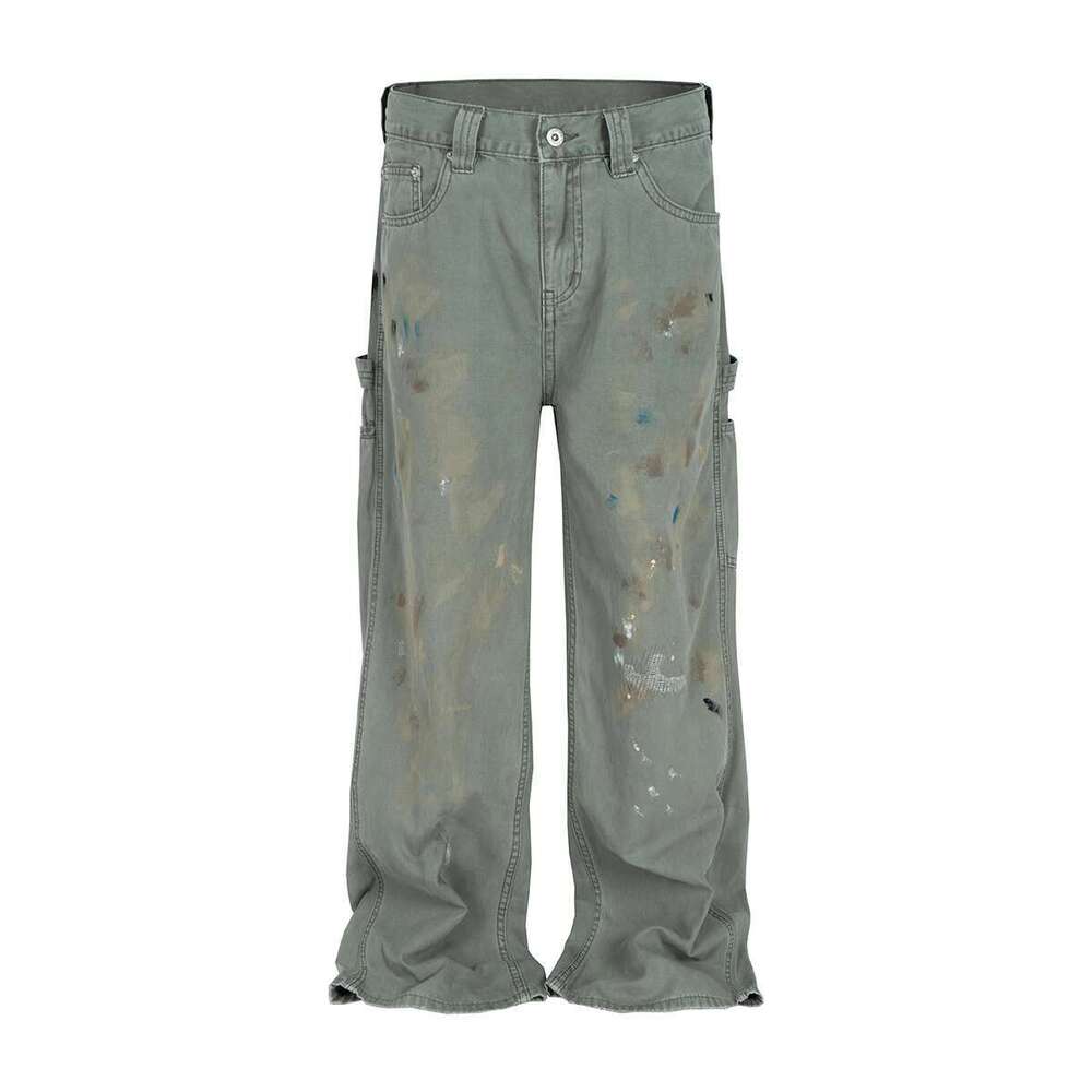 Over Dyed Vintage Ink Splashed Work Pants Mens Streetwear Casual Baggy Cargos Haruku Loose Oversized Trousers