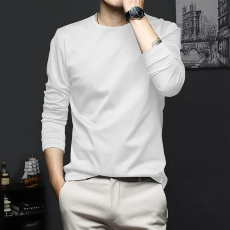 Autumn Promotion Ice Silk Tshirt Mens Korean Casual Versatile Solid Long Sleeve VNeck Fashion Slim Thin Top 250108