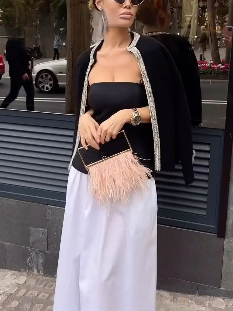 2025 Woman's Summer Vacation Style Long Black Strapless Zipper Dress Woman Fashion White Elegant Slim Dresses